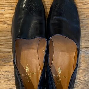 wingtip ralph lauren Italy black patent leather flats size 7.5 B simple elegance